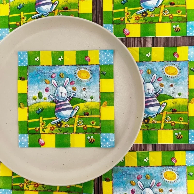 Happy cartoon rabbit colorful printed napkins Children's Day birthday party disposable decoration table setting placemats 2-Ply