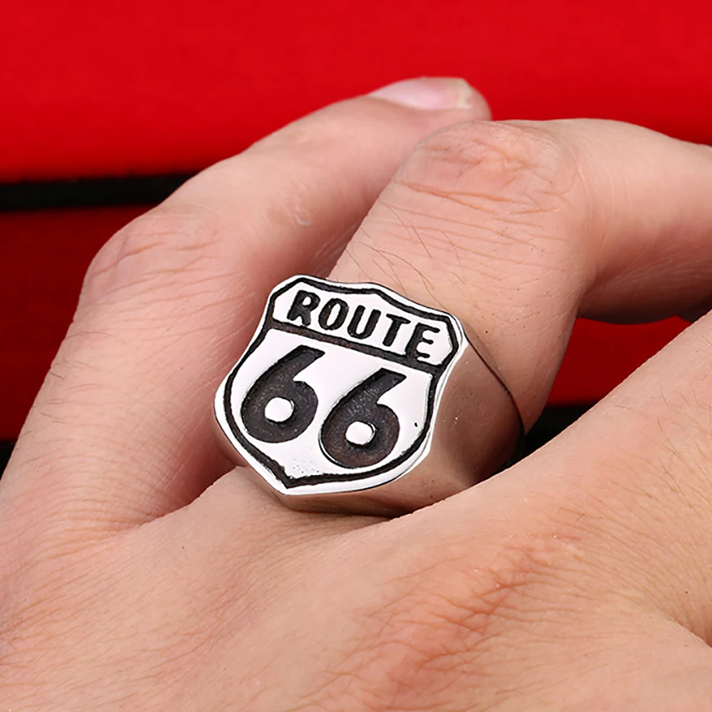 Vintage 316L Stainless Steel Road Route 66 Rings For Men Boys Fashion High Quality Punk Biker Party Jewelry Gifts Dropshipping view 6