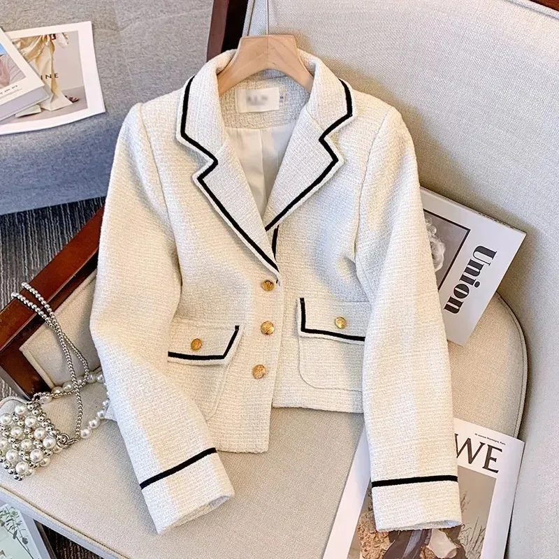 

Plus Size Women Spring Autumn Coat Small Fragrance Slim Suit Commuting Jacket 2024 New Temperamental Outwear Lapel Overcoat