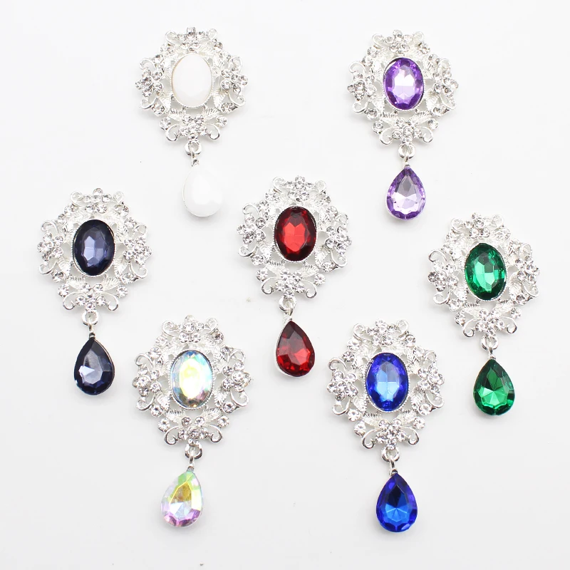 DIY Silver Color Flat Bottom Accessories Acrylic Rhinestone Alloy Jewelry Wedding Jewelry Decoration 5Pcs