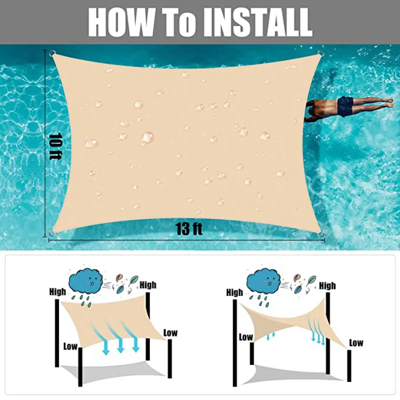 300D Awning Outdoor Waterproof Shade Sail Shade Garden Beach Camping Terrace Pool Tent Awning