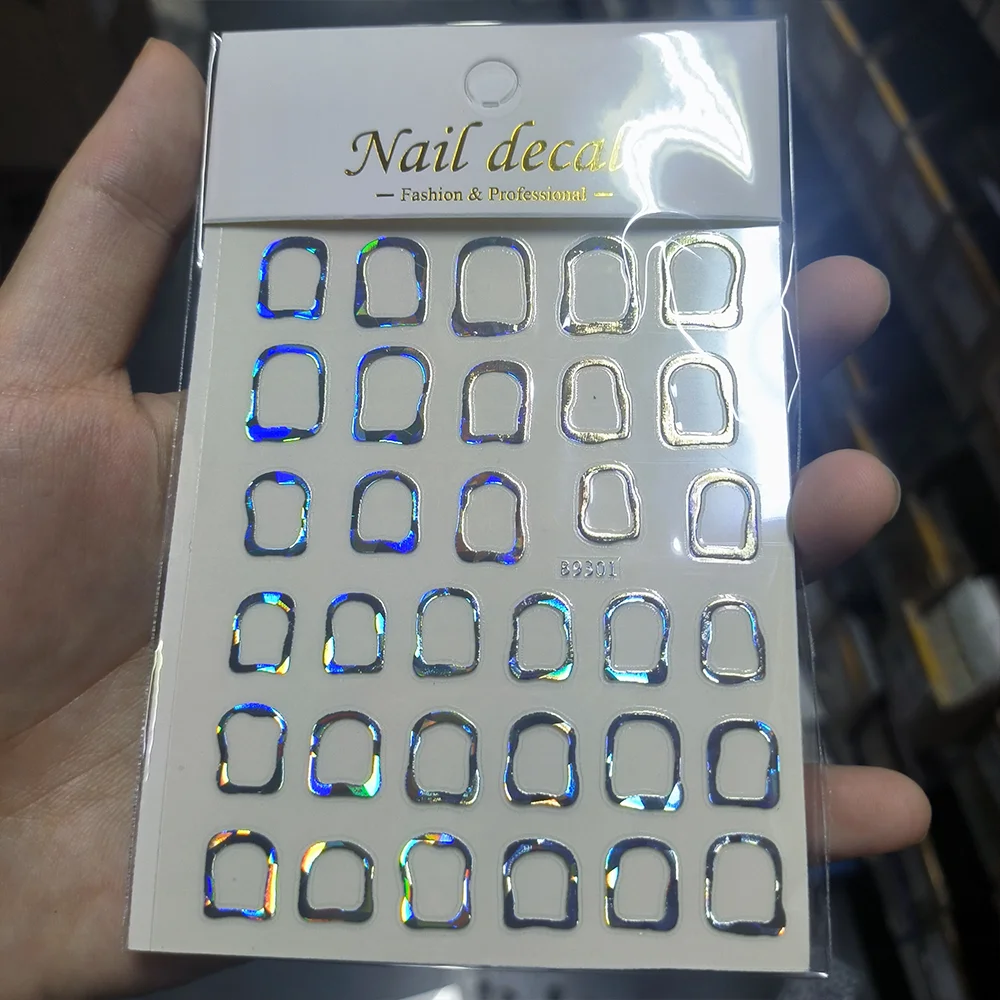 1 قطعة ثلاثية الأبعاد إطار غير منتظم مجوف مسمار الفن ملصق الليزر هندسية مربع ذاتية اللصق مسمار الشارات إطارات معدنية مانيكير المتزلجون و