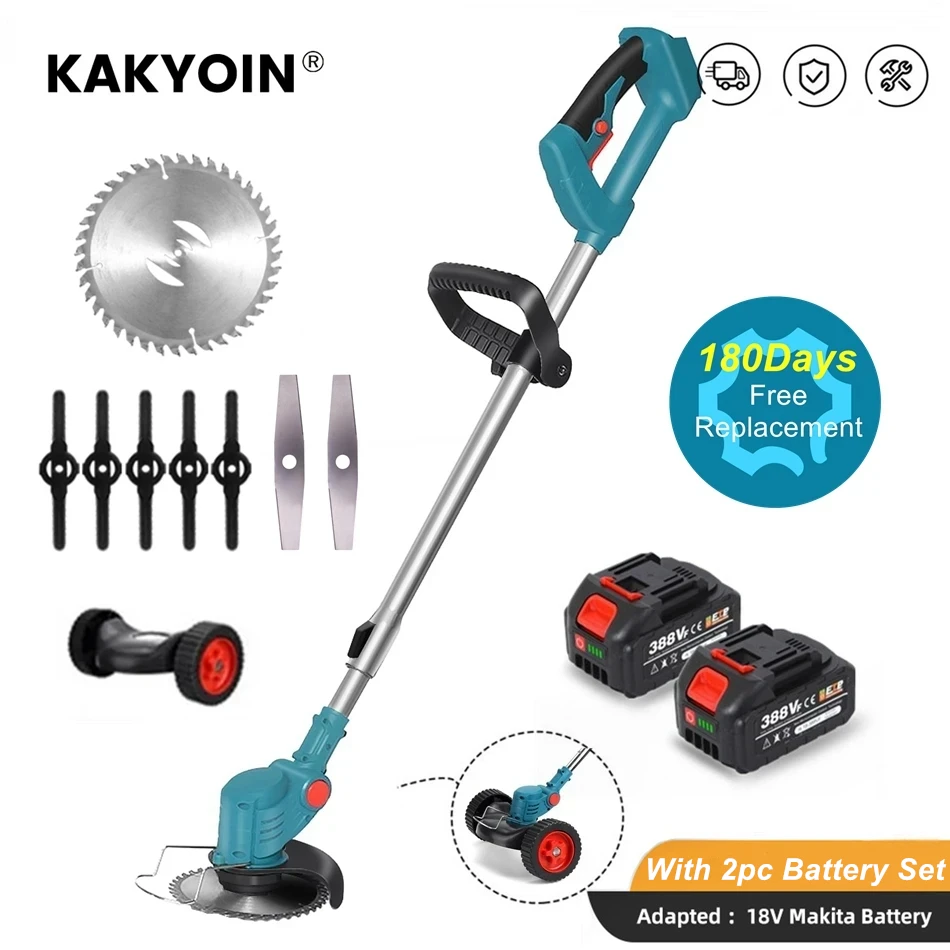 KAKYOIN 21V Electric Grass Trimmer Cordless Lawn Mower Hedge Trimmer Adjustable Handheld Garden Power Pruning With 2pc Battery