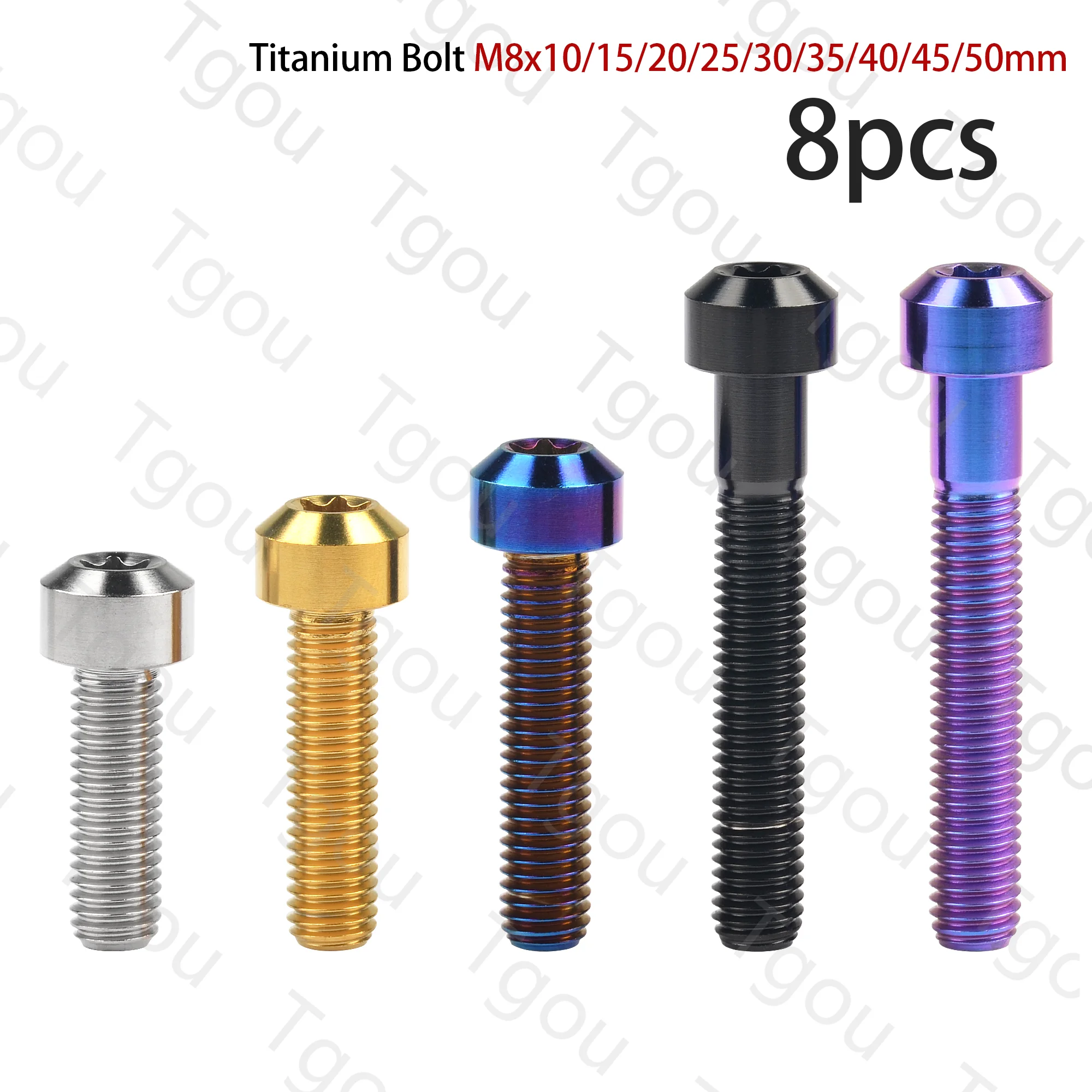 Tgou Titanium Bolt M8x10 15 20 25 30 35 40 45 50mm Torx T40 Screw for Motorcycle Bicycle Car 8pcs