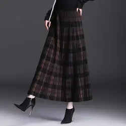 Plaid Skirts for Women Knitted Skirts Winter Long Skirts Woman Fashion 2025 Warm Black Skirt Large Size Elegant Long Skirt Women