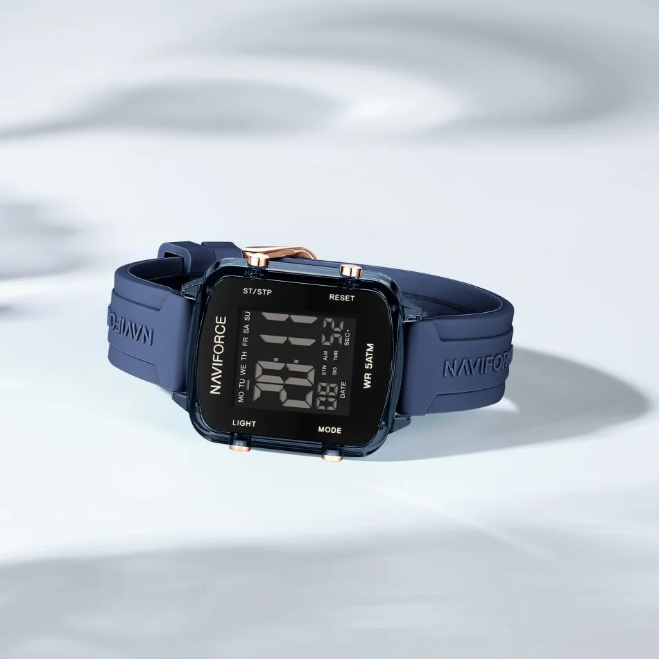 NAVIFORCE Girl's Wristwatch Sports Waterproof LCD Display Watch Silicone Strap Lady's Simple Square Calendar Electronic Watches