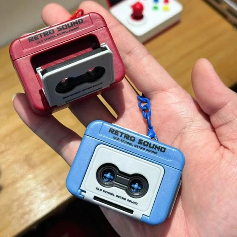 Cute Mini Tape Recorder Keychain Hanging Ornament Retro Cassette Recorder Music Box with Songs Backpacks Pendant Kids Gift