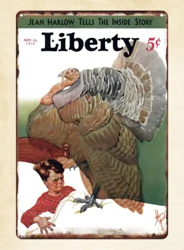 accent wall Liberty 1932 magazine cover turkey boy in bed metal tin sign