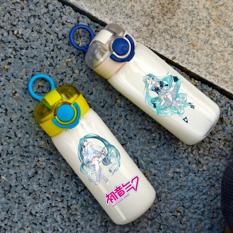 Hatsune Miku Water Bottle 400ML Outdoor Sports Large Capacity Straw Plastic Portable Transparent Kids Drinking Water Cup Gifts