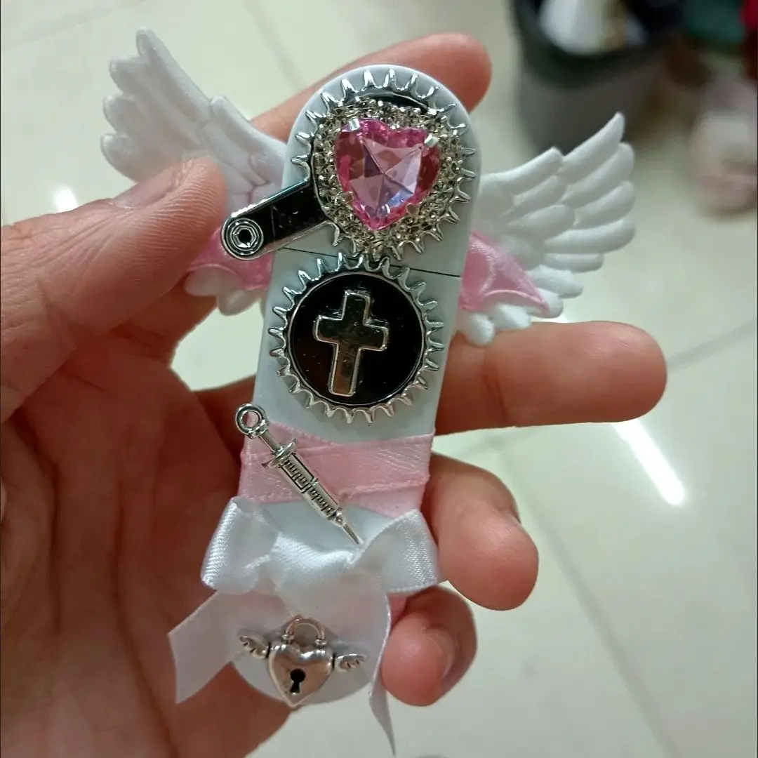 Jirai Kei Gear Lighter Pink Medical Girl Heart Japanese Angel Birthday Gift Windproof Fire Machine Subculture