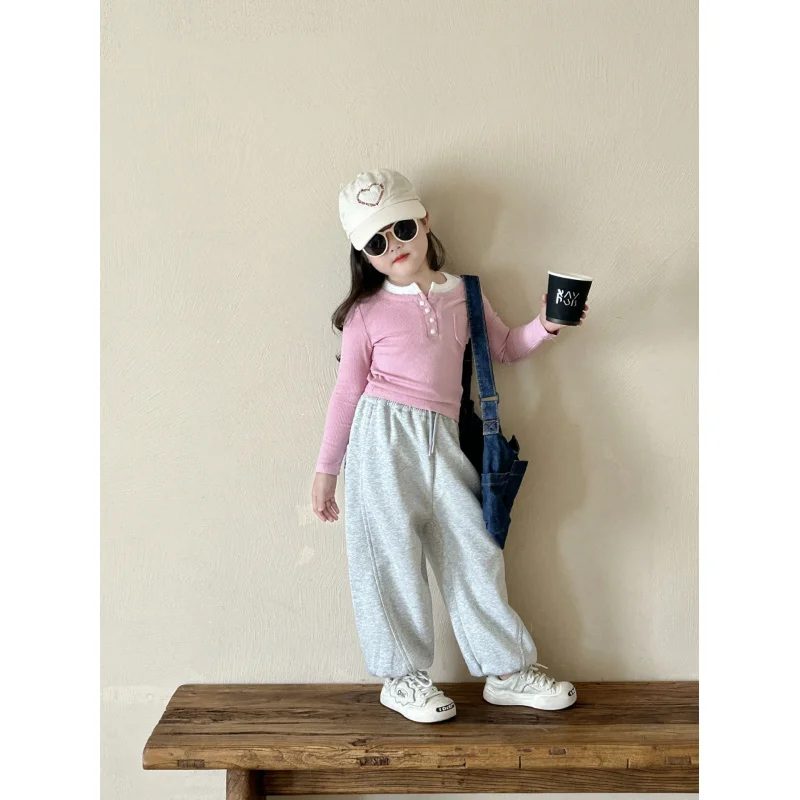 

Girls' casual pants2024Autumn New Children Loose Sweatpants Children's All-Match Outer Wear Pants Trousers