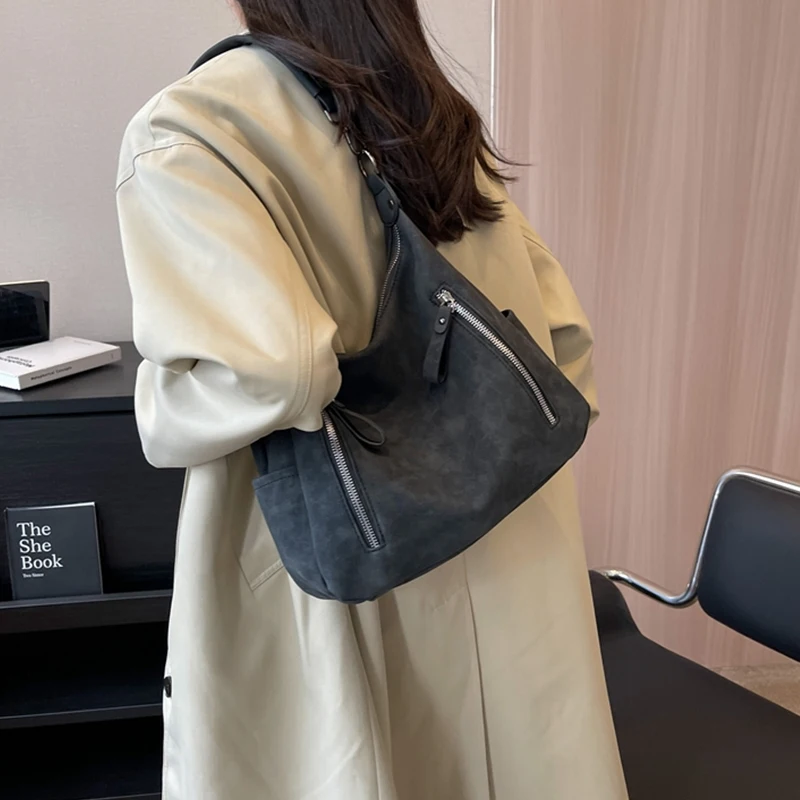 Frauen Umhängetasche Luxus Designer Schräge Quer Einzelnen Schulter Tasche Große Kapazität Handtaschen Retro Matte PU Leder Hobos – Detail 13
