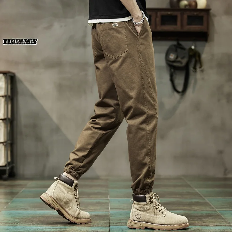 

Pure Cotton Men's Casual Pants Spring New Sle Retro Faion Loose Fit Workwear Trousers Elastic Waist Cargo Pants