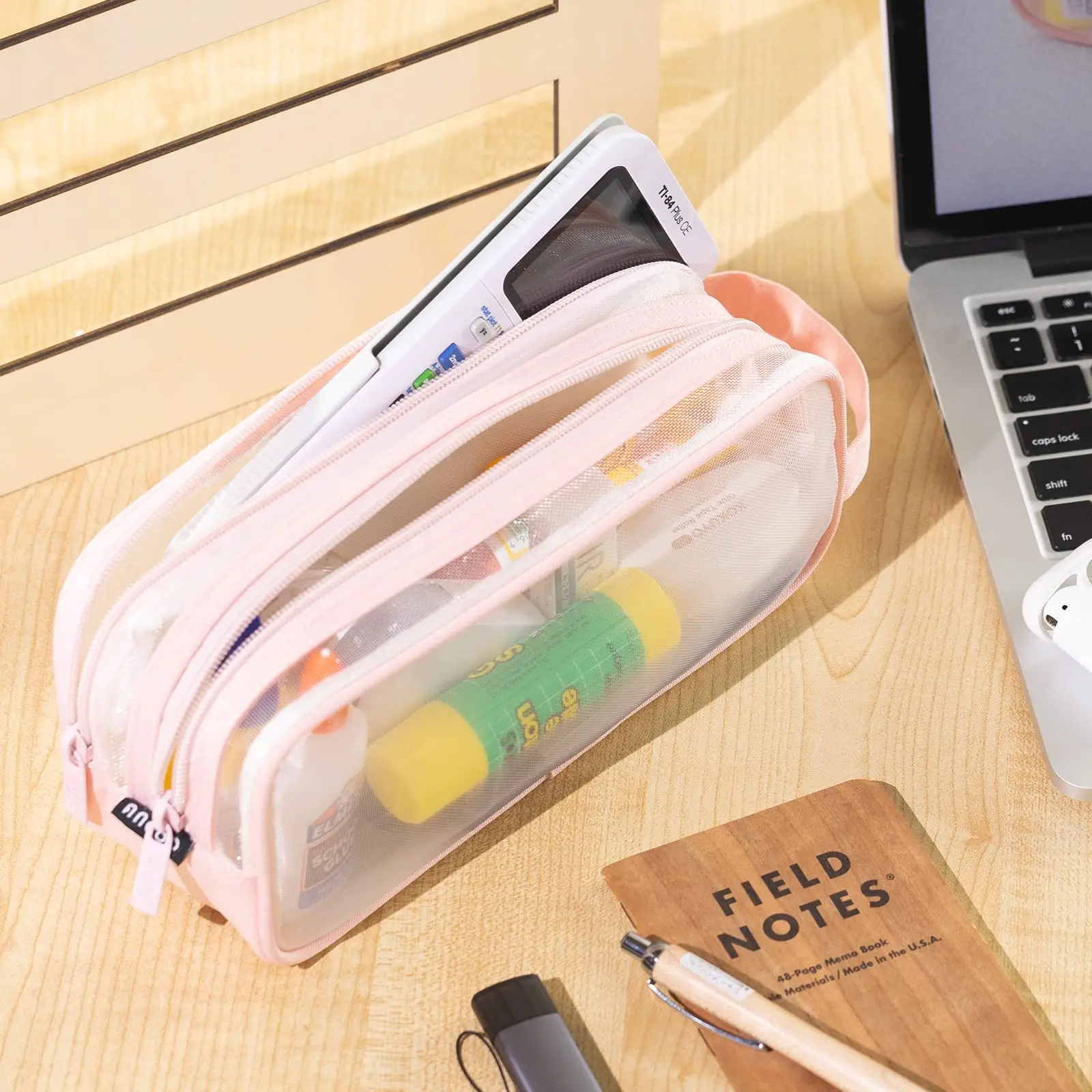 Large Mesh Pencil Case Double Layer Transparent Pencil Pouch, Handheld Multifunctional Cosmetic Bag, Suitable for School Office image 5