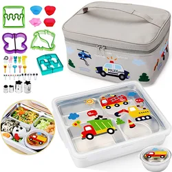 Cartoon Bento Box with Dividers Insulated Lunch Bag Carry Bag Lunch Box Accessories Sandwich Cutters Food Picks Silicone Cups