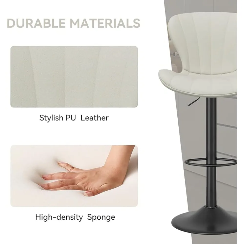 Conjunto de bancos de bar de 2 peças, banco de bar giratório acolchoado de tecido, cadeira de bar de altura de mesa com encosto