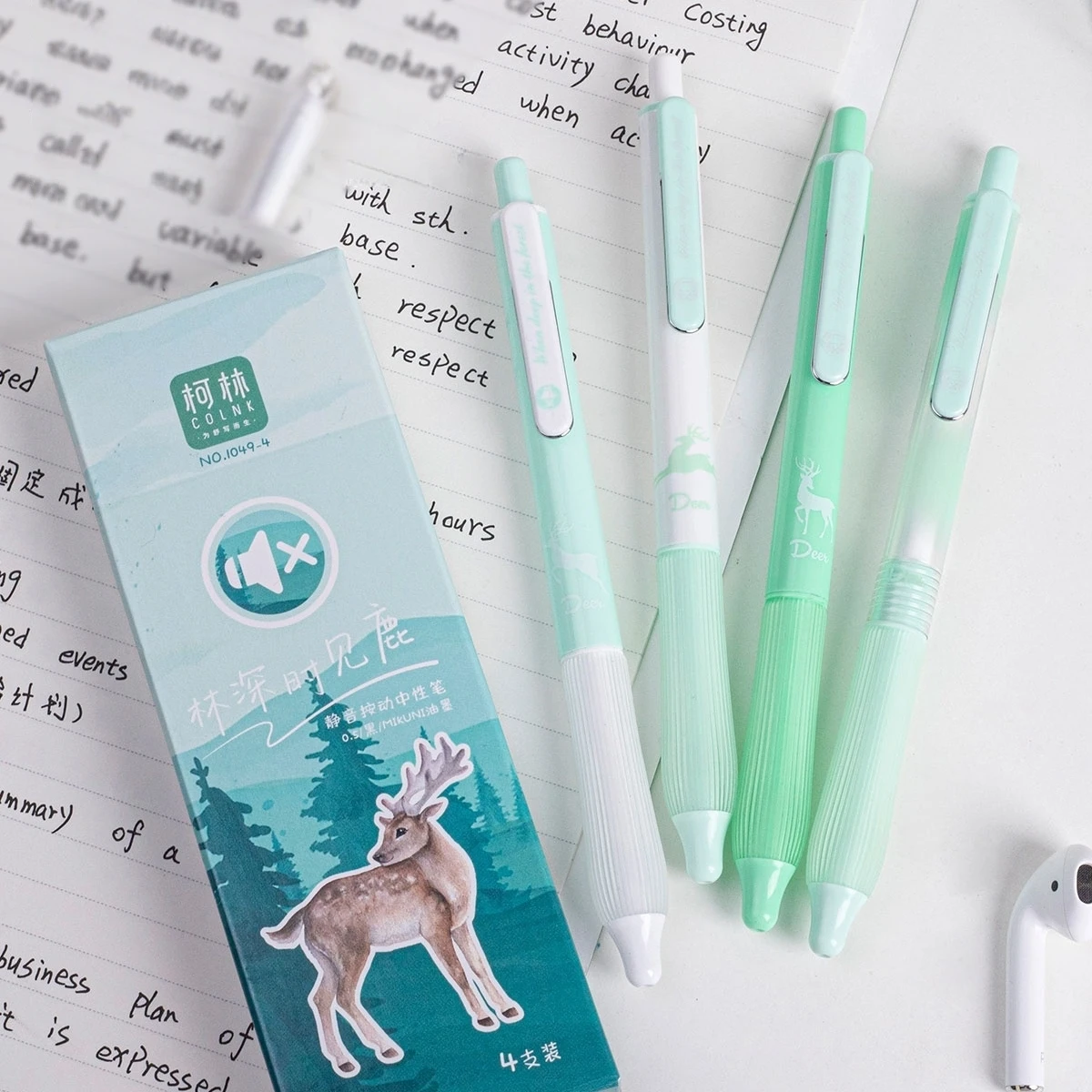 4pcs Experience Nature Gel Ink Pens Set, Forest Deer & Sea Whale Design Silent Structure 0.5mm Ballpoint Black Color A7874