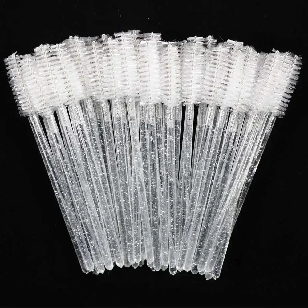 50PCS Salon Eyelash Brushes Disposable - Soft Mascara Wand & Eyebrow Tools, Crystal Handle for Lash Extensions/Hygienic Makeup