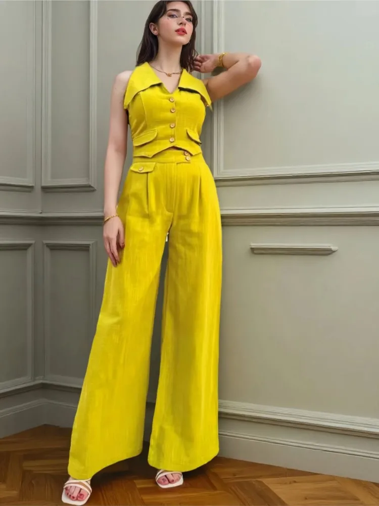 

New Summer Women's Solid Top Sleeveless Two-piece Casual Set Fashion Elegant Casual Office Holiday 2 Pieces Set For Woman