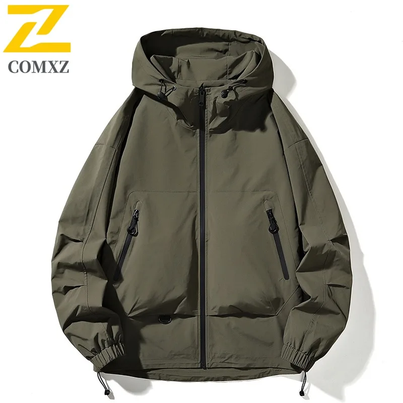 

COMXZ 2025 Mens Jacket Functional Outdoor Adventure Climbing Camping Hooded Windbreaker Jackets Casual Leisure Lightweight Coat