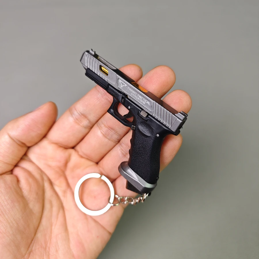 Silver Metal G34 Keychain With Box & 5 Small Bullets 1:3 Scale Mini Pistol Shell Ejection Fidget Keychain Gift & Collect