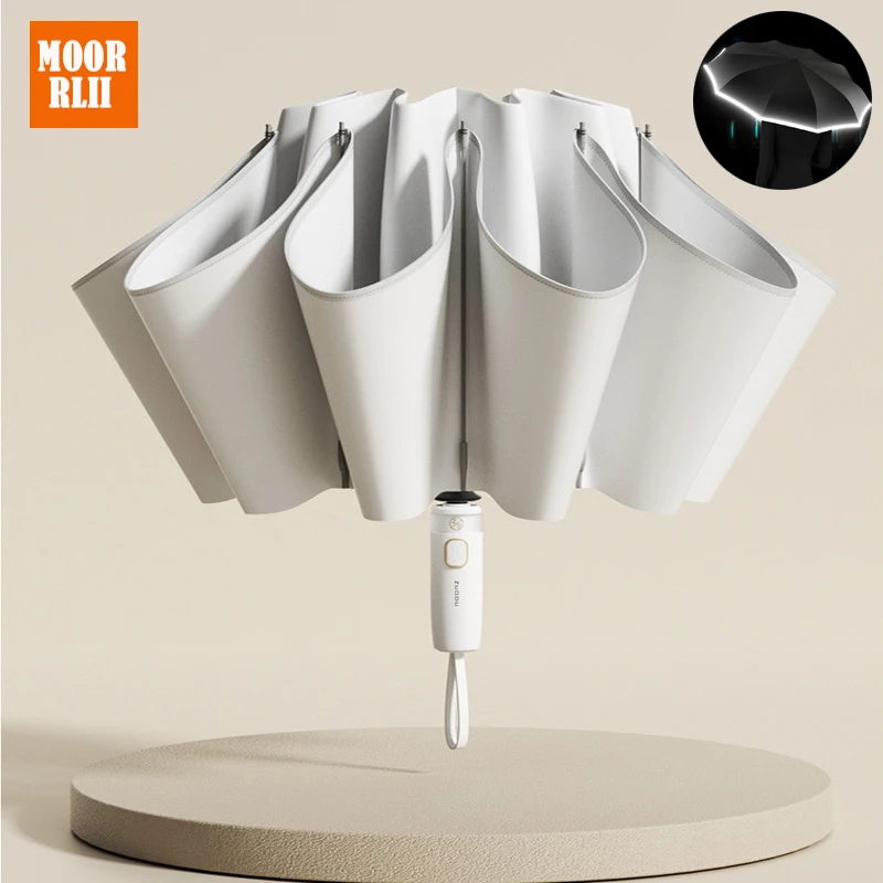 NEW Fashion Full Automatic Reverse Umbrella with Refective Strip Wind Resistant Sunshade for Trip Oversized Folding Umbrella