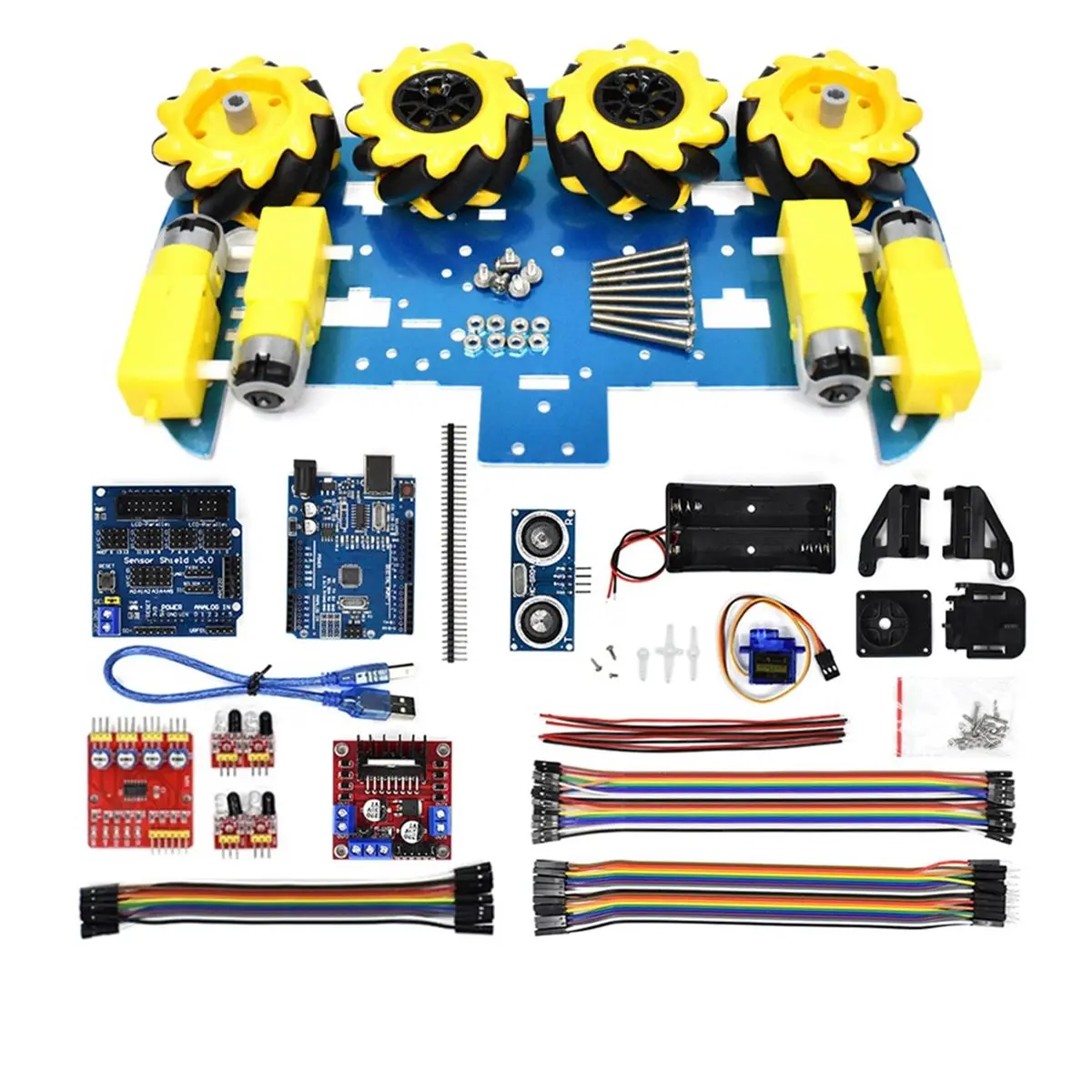 ■★New Arrival Fashion  Wheel Aluminum Car Chassis DIY Ultrasonic Intelligent Obstacle Avoidance Car 4WD Four-Wheel Drive Chassis