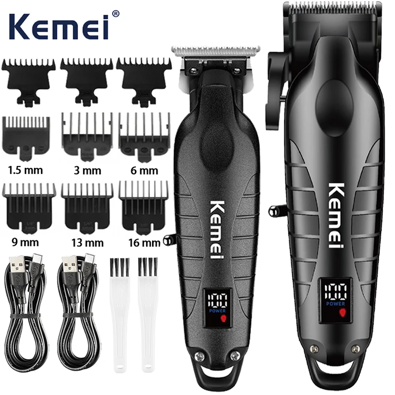 Kemei Hair Clipper for Man Professional Hair Trimmer Set Hair Cutting Machine Cordless Barber Clipper LED Display Beard Trimmer