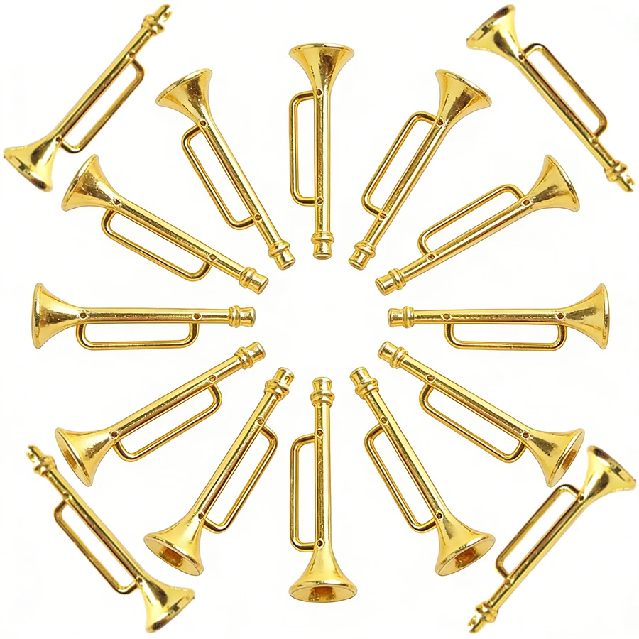 6/12pcs 4.3cm Golden Trumpet Ornament, Plastic Musical Instrument Miniature Dollhouse Decor Accessories for Desktop Scene Layout
