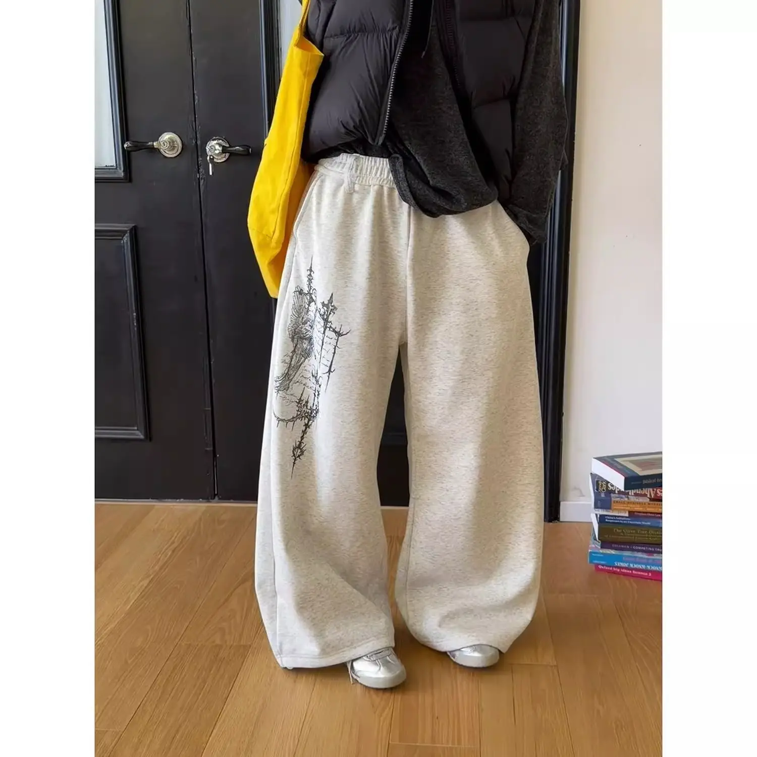 Men's Fashionable Printed Patterns Sweatpants Casual Spring Cool Boy Street Style Pants Male Vintage High Waist Denim Trousers