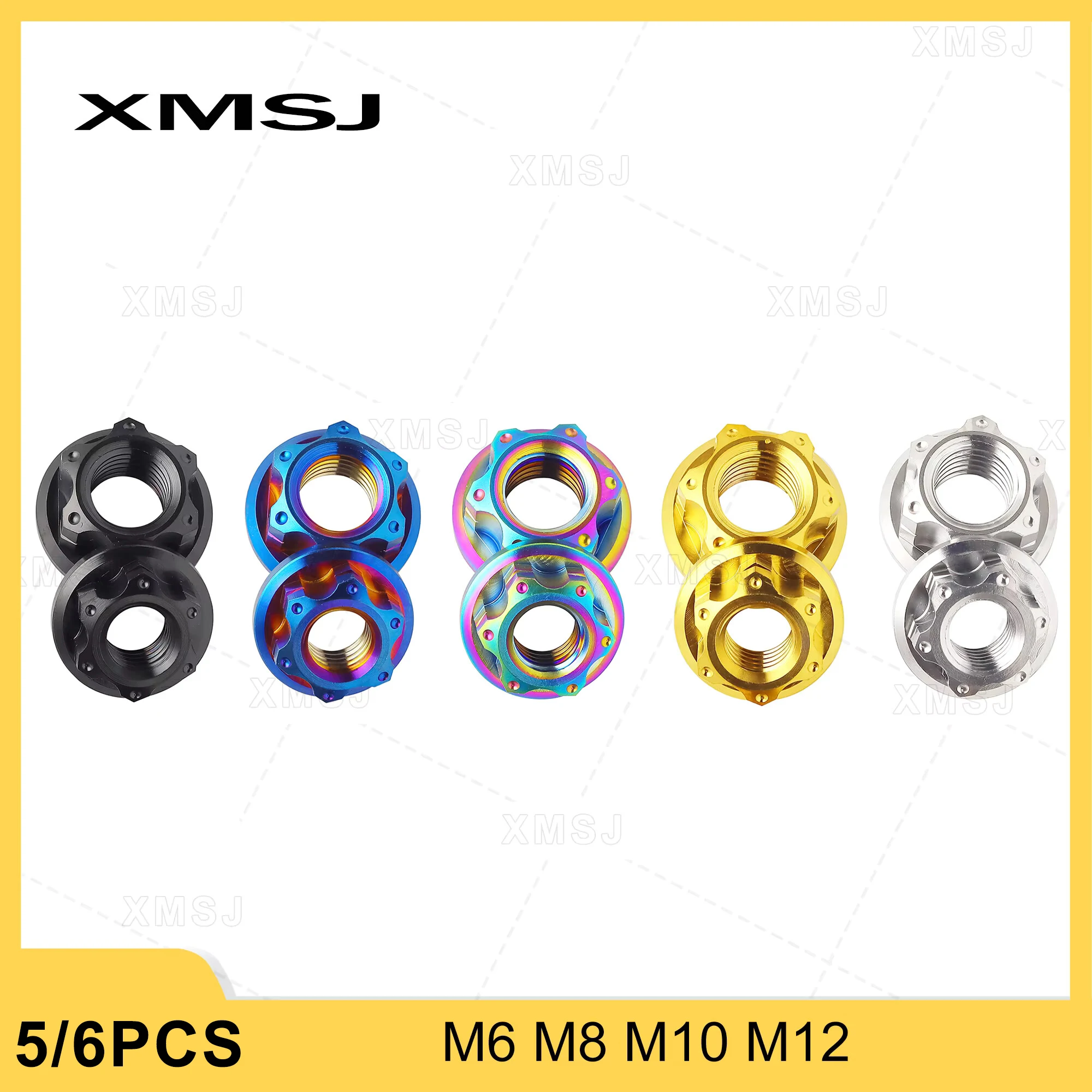 Xmsj m6 m8 m10 m12 hex hexágono flange porcas de titânio porca de bloqueio do eixo traseiro para bicicleta motocicleta prendedor titânio hex flange porcas