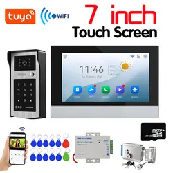 Tuya Wifi 1080P 7 Inch Touch Screen Video Intercom Doorbell Smart APP With RFID Electric Lock Password Access Control System