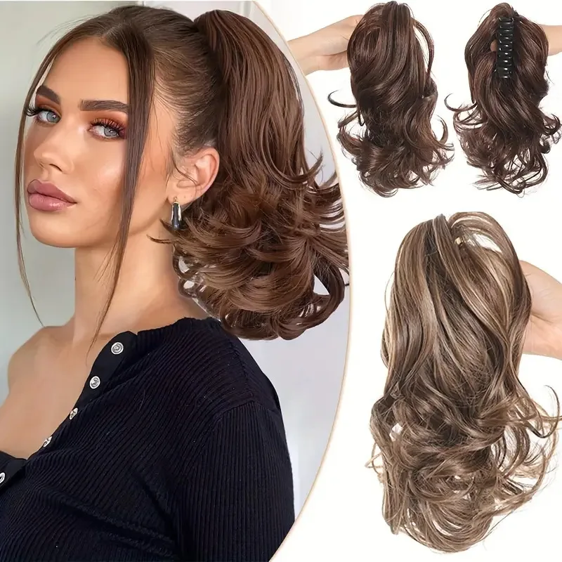 

European American Women's Synthetic Wigs: Ponytail, Waterfall Waves, Short Curls, Fountain Volume, Lightweight, Natural