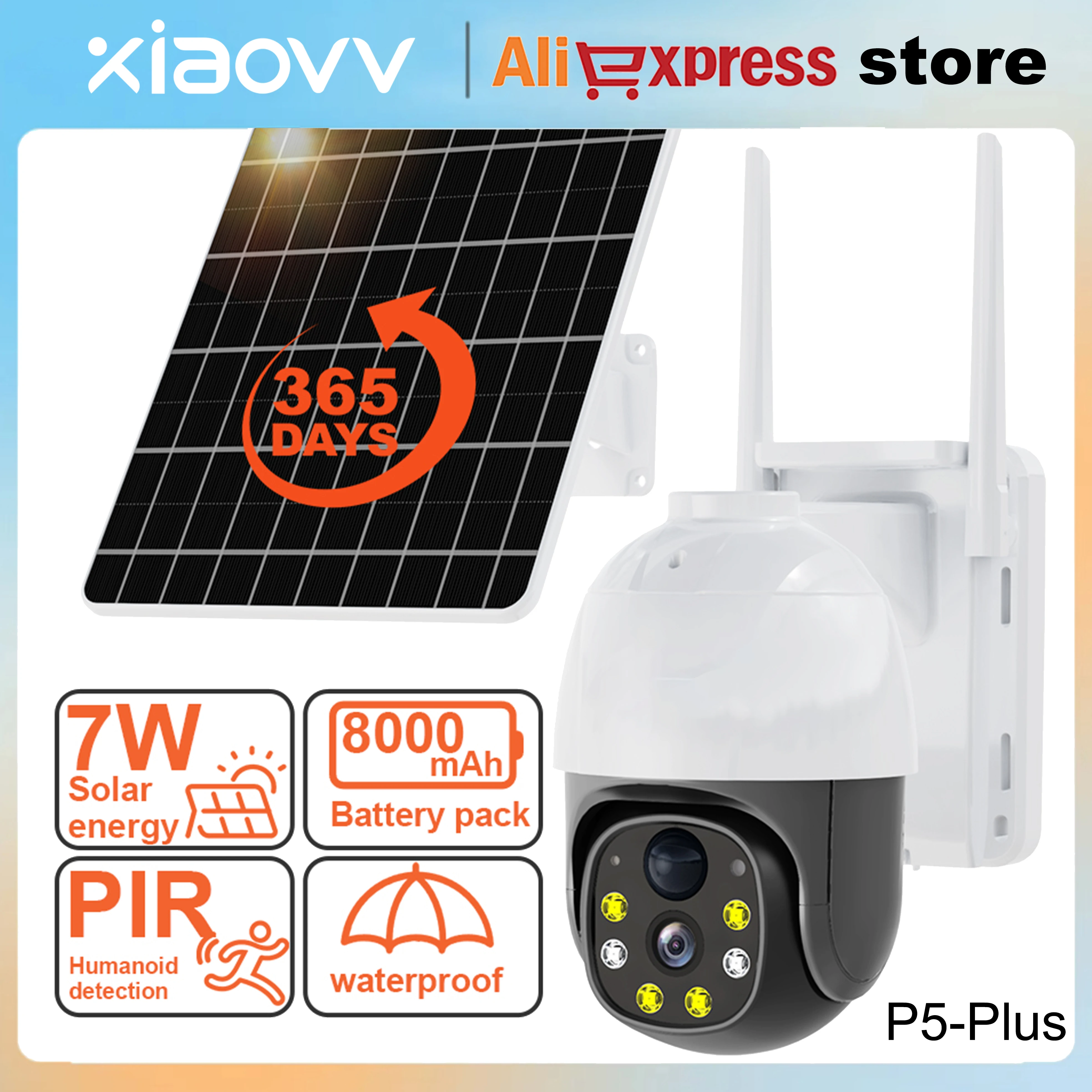 5MP PTZ Solar Power IP WiFi Camera Outdoor IP66 Waterproof 12X Zoom 8000mAh Built-in Battery Surveillance Cam PIR Human Detectio