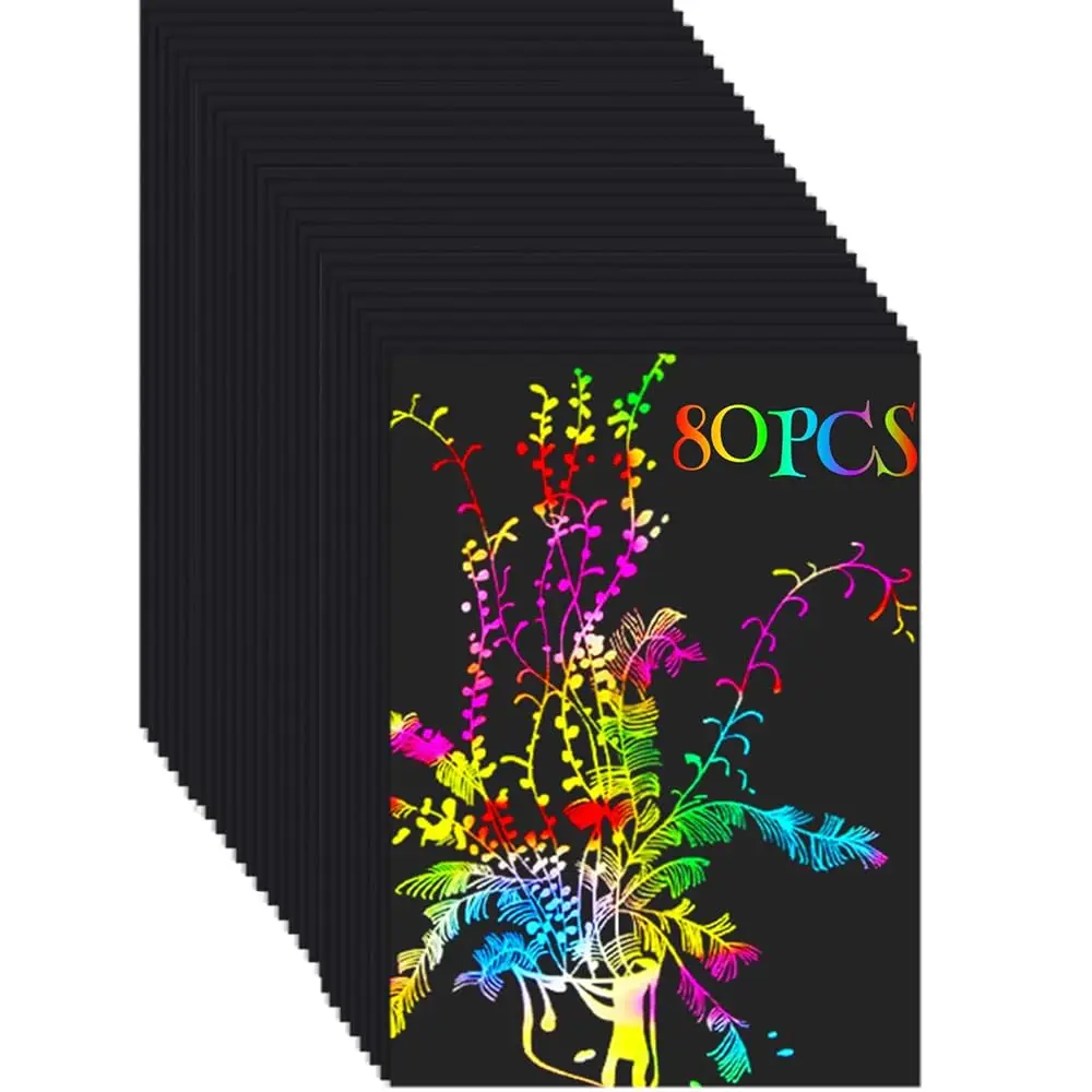 

Набор из 80 листов радужной скретч-бумаги - Черная скретч-бумага для раскрашивания, пасхальные подарки для детей, волшебный набор для скретчинга, поделки