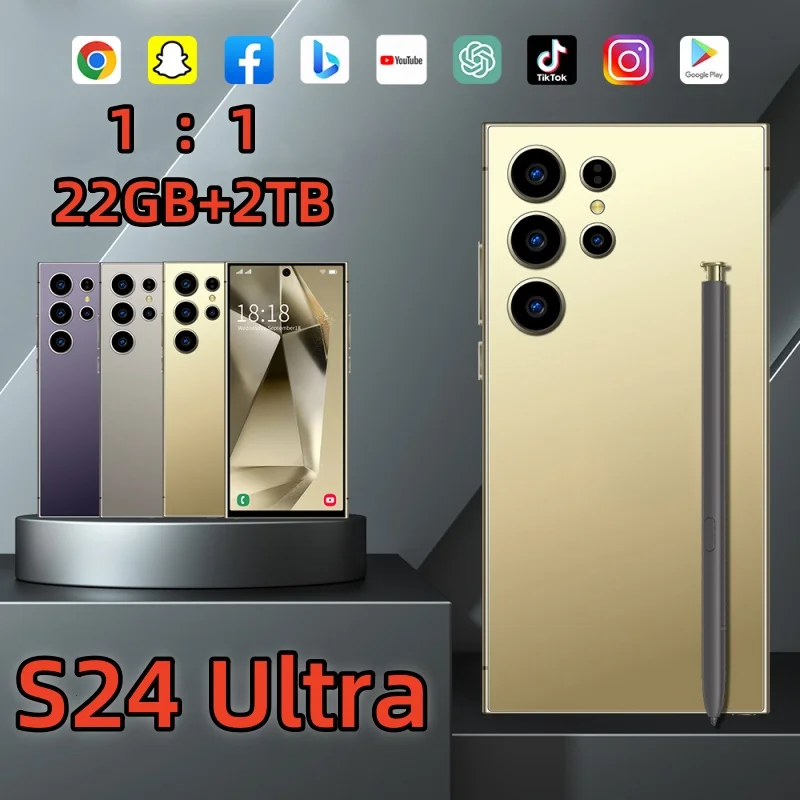 

S24 Ultra Mobile Phones 7.3 HD Screen SmartPhone Original 22GB+2TB 4G 5G Dual Sim Celulares Android Unlocked 8000mAh Cell Phone