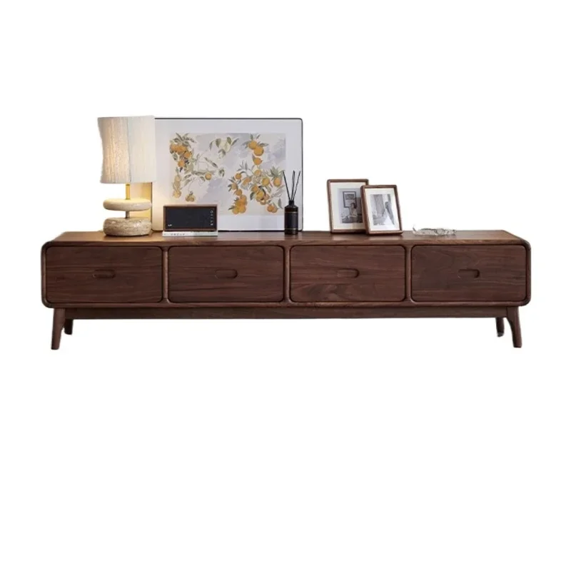 North American all-black walnut simple modern mortise and tenon sideboard TV cabinet small household drawer multi-functional