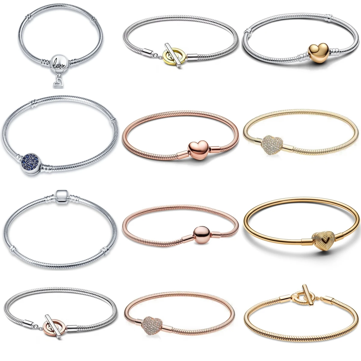 

2025 Hot Sale Fashion 17~20CM Silver color Snake Chain Love Heart Bracelets Fit Original Beads Pendant Charms DIY Jewelry Gift