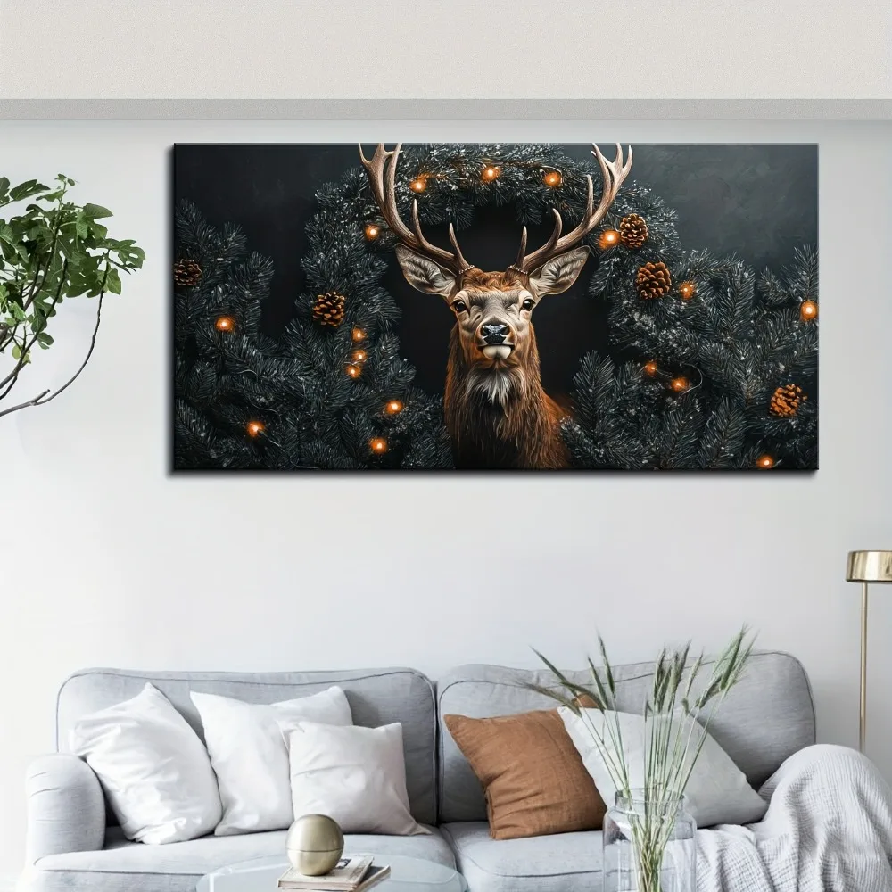 Elegant moose winter landscape painting: printed with inspirational and positive quotes, 1.5 inch thick solid wood frame