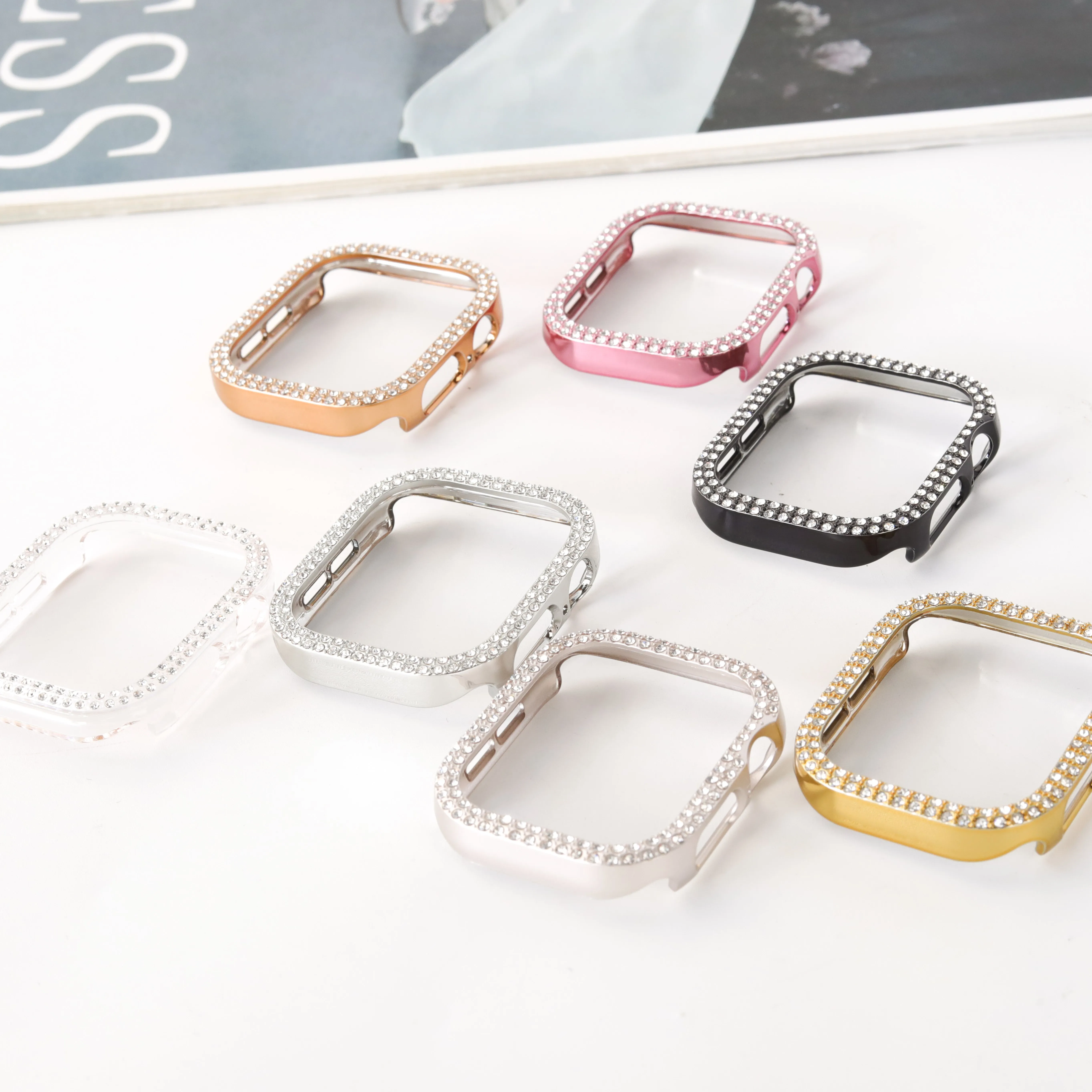 Diamantabdeckung für Apple Watch-Gehäuse 11 10 9 8 7 6 5 SE Ultra 3 49 mm 42 mm 46 mm 44 mm 45 mm 40 41 mm PC-Stoßstangenschale iWatch-Schutz