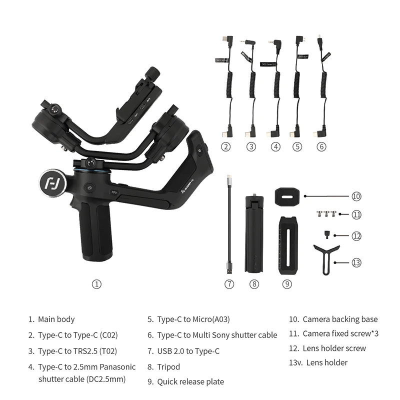 FeiyuTech Feiyu SCORP-C 3-Axis Handheld Gimbal Stabilizer Handle Grip for DSLR Mirrorless Camera Sony a7c Canon Lumix Nikon Fuji