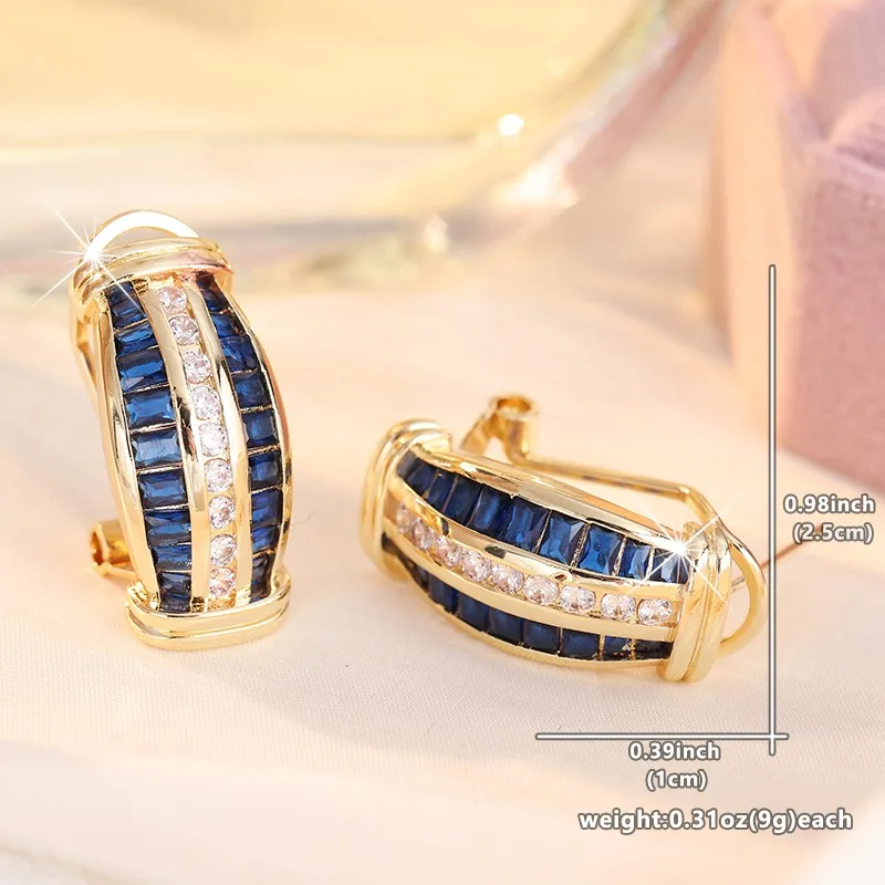 Women's Curved Earrings With Blue White Cubic Zircon Light Luxury High End Style Ear Buckle Versatile Daily Commuting Jewelry view 6