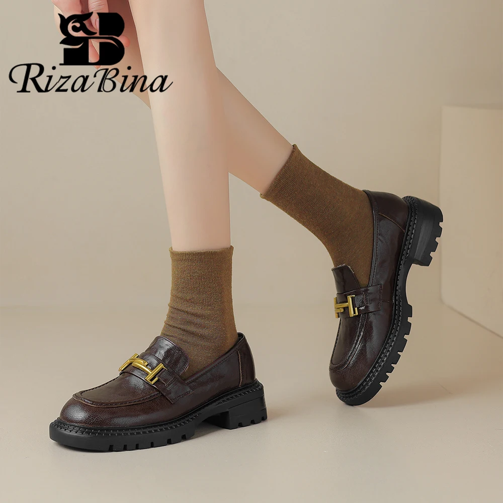 

RIZABINA Women Loafers Shoes Fashion Luxury Designer Platform Thick Bottom Shoes Ladies Metal Buckle Slip On Casual Shoes Trend