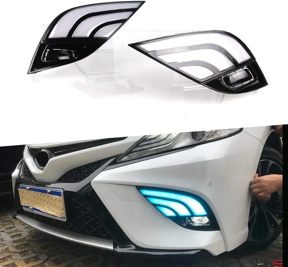 LED Daytime Running Light Three Color DRL for Toyota Camry 2020 2021 2022 Replacement Front Bumper Fog Lamp Assembly Shell Type