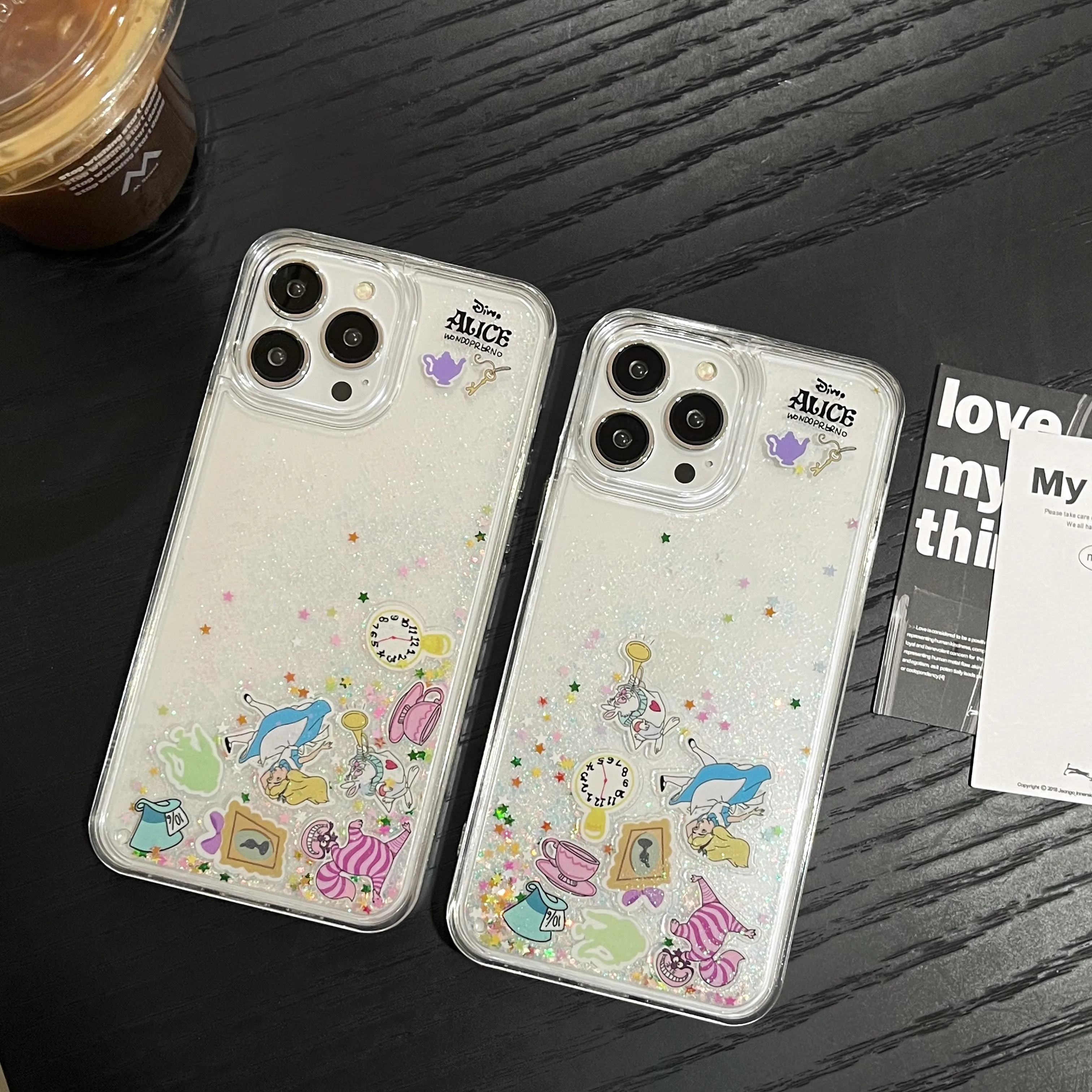 Disney Alice In Wonderland Quicksand Phone Case For iPhone 14 13 12 11 Pro Max XR XS MAX X 7 8 Plus Girl Anti-drop Cover