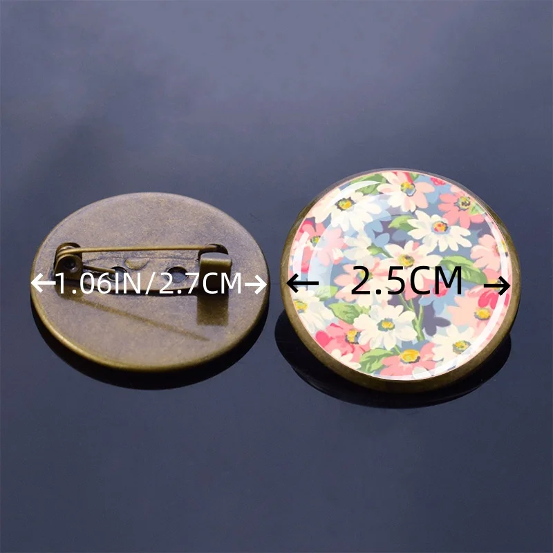 Flower Series Brooch Glass Convex Brooch Buckle Artistic Style Exquisite Women's Clothing Accessories Gift for Ladies Girlfriend