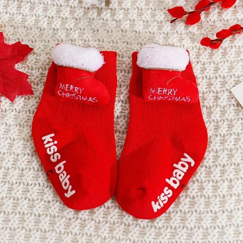 Baby Girl Socks Christmas Winter Thickened Cartoon Baby Non-slip Floor Shoes Christmas Socks Child Toddlers Red Floor Baby Sock