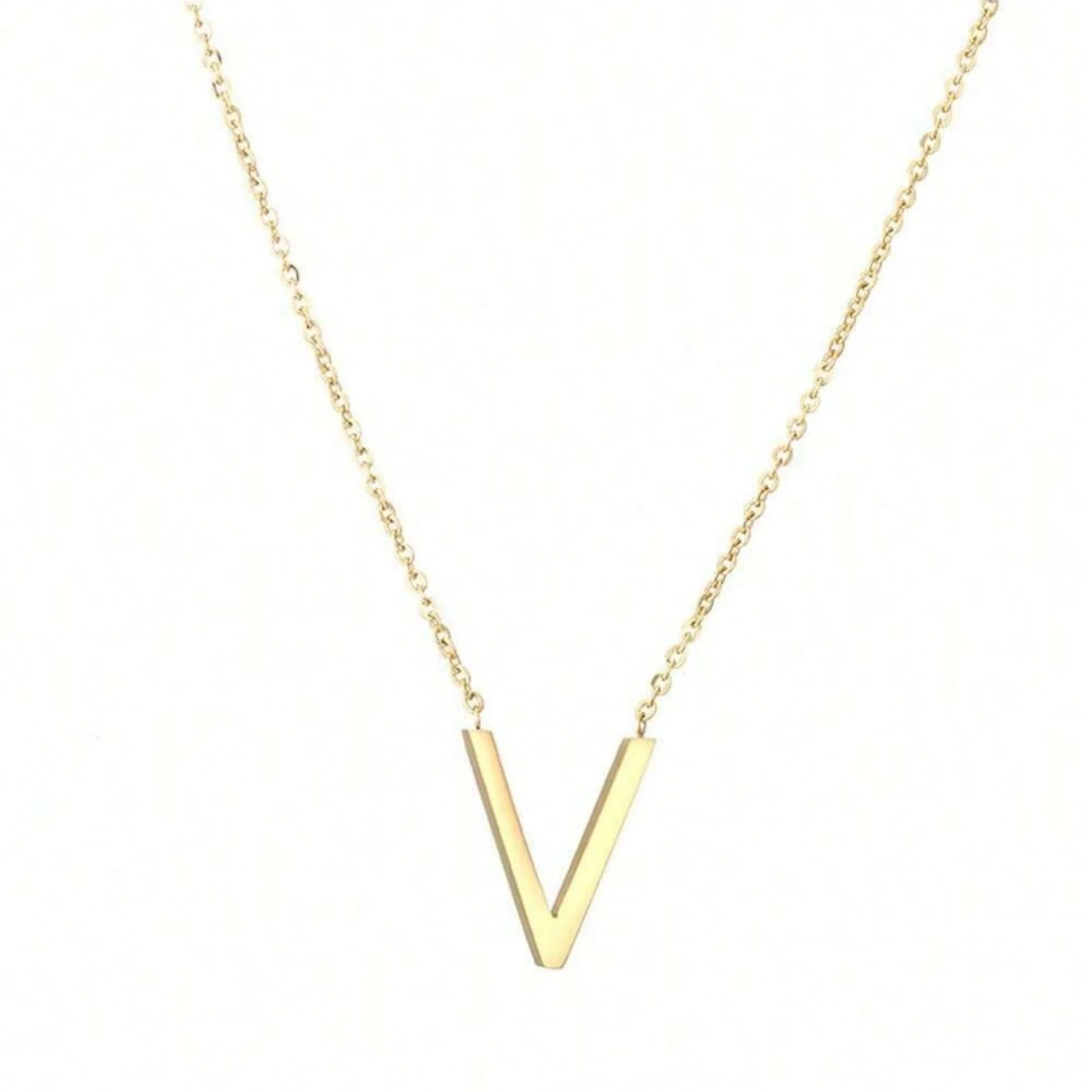 1PC Gold Tone Stainless Steel V Locket Necklace - Premium Lead-Free, Perfect for Mother's Day & Formal Events