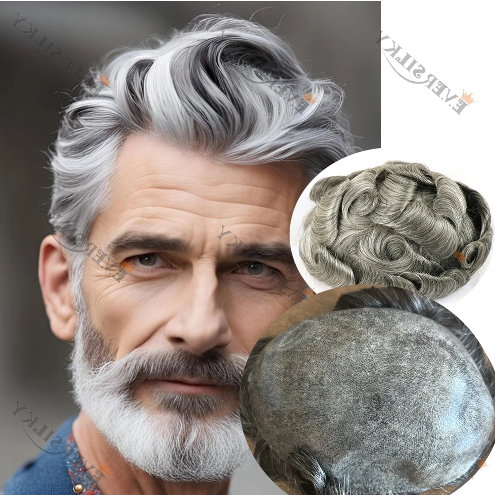 

30mm Wave 1B65 1B80 Natural Hairline Black Grey 1B50 Super Durable 0.1mm Injection Thin Skin Male Wigs 100% Human Hair System