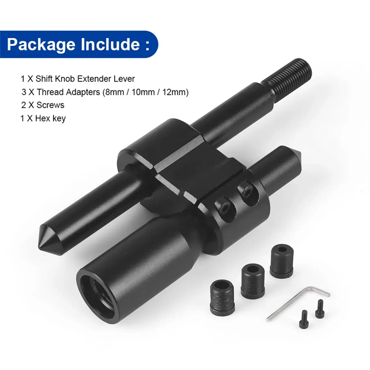 M12x1.25 Aluminum H Type Shift Knob Extension Adjustable Extender Gear Shifter with 3 Adapters